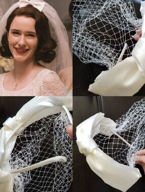 ❗Mrs. Maisel Style Vintage White Bow Veil Fascinator Headband❗
